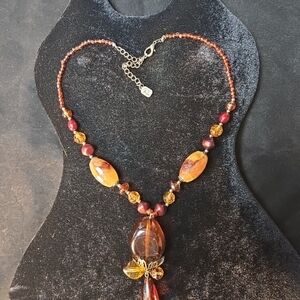 You&I, Amber and Jasper beaded necklace UV test shown
